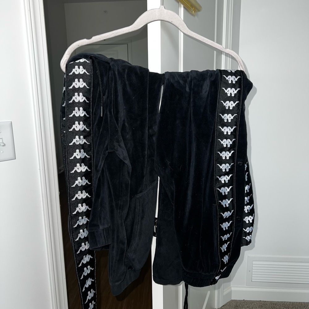 Kappa Set Black Pants with Iconic Side Taping and Hoodie